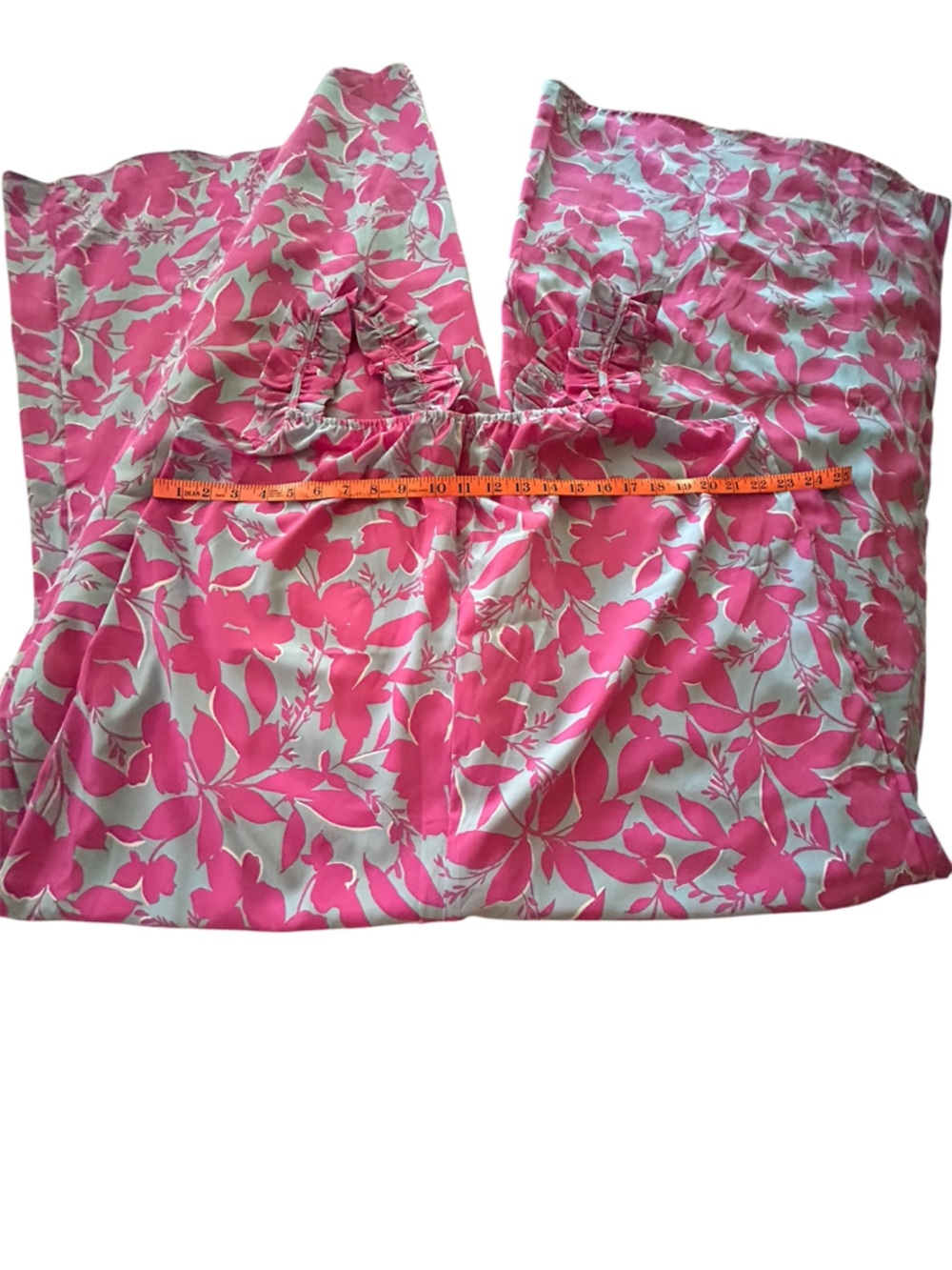 Kori Plus 1XL Floral Ruffle Jumpsuit Baby Blue Magenta Cottagecore NWOT - Picture 6 of 11